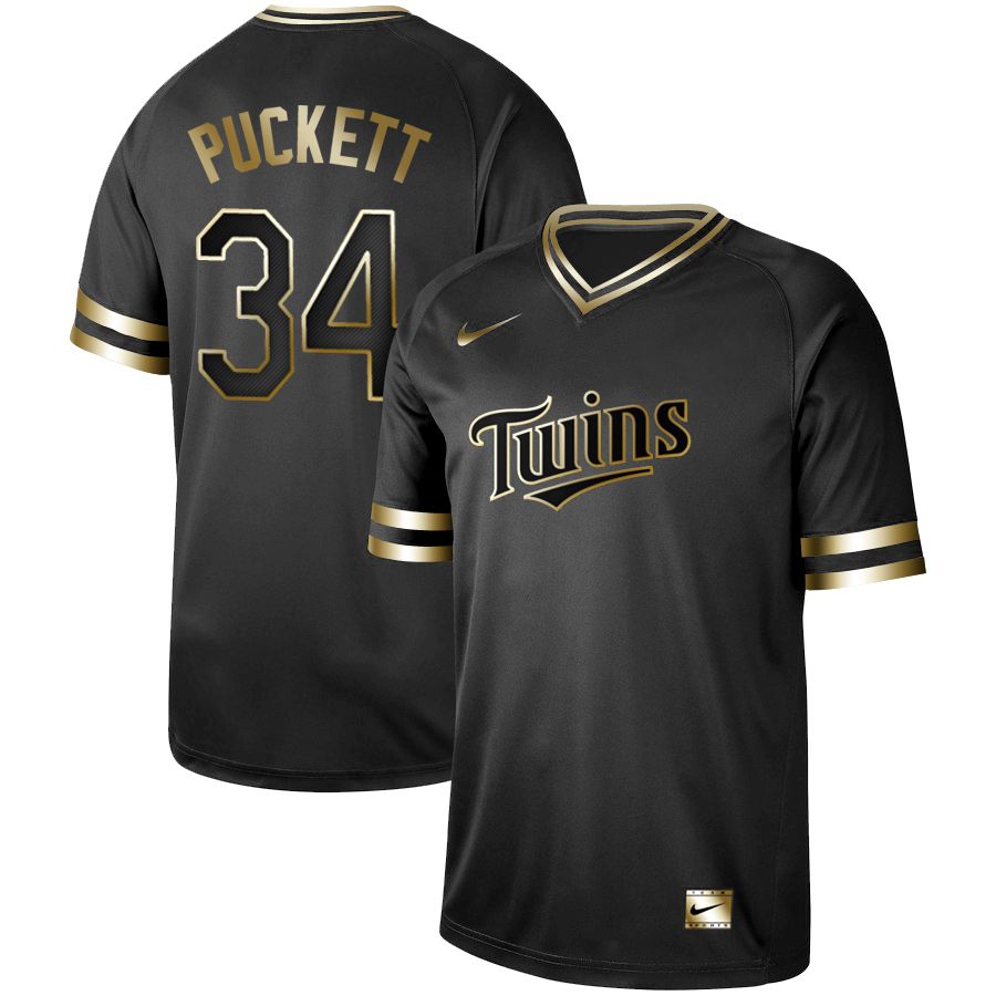 Men Minnesota Twins #34 Puckett Nike Black Gold MLB Jerseys